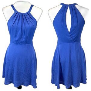 Express blue pleated front keyhole back halter neck dress size 2